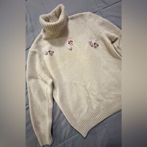 Zara Cream Turtleneck Sweater with Character Details/Used